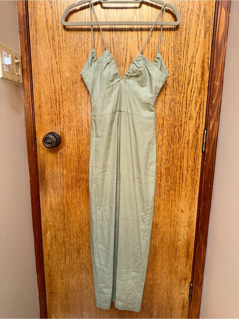 Zara Sage Green Slip Dress with Delicate Spaghetti Straps